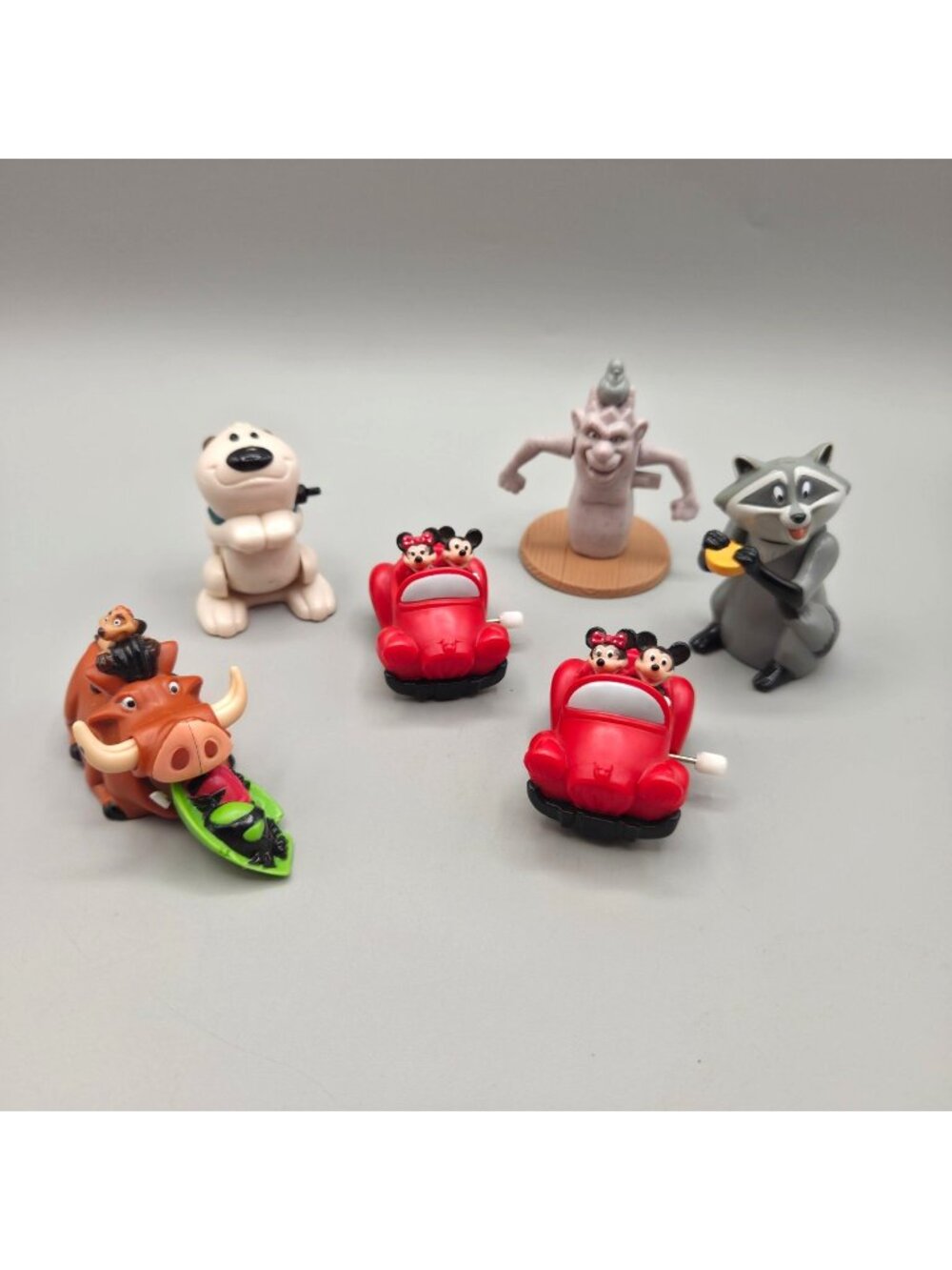 Disney Wind Up Toy Lot Minnie Mouse Pumbaa Raccoon White Dog Gargoyle READ